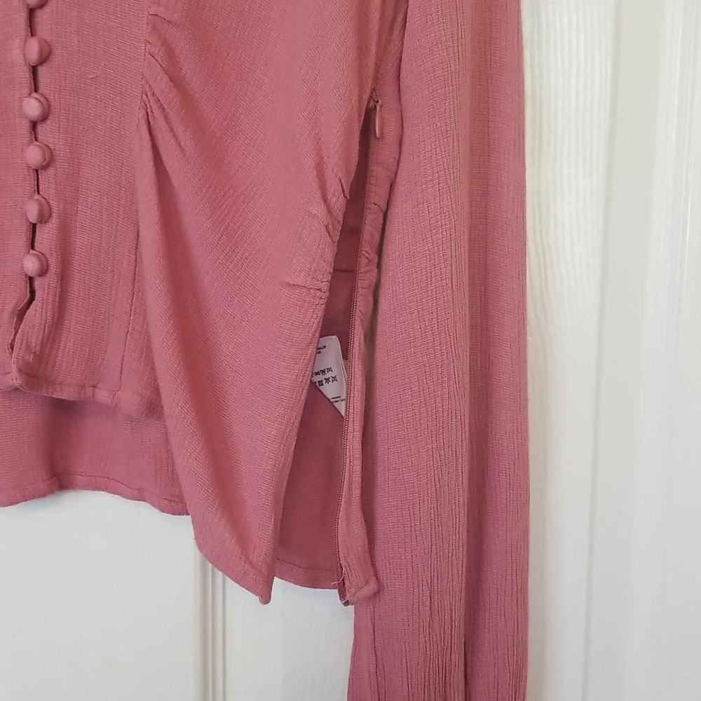 Free People Maise Mauve Rose Color Longsleeve Top V Neck Button Up Shirt